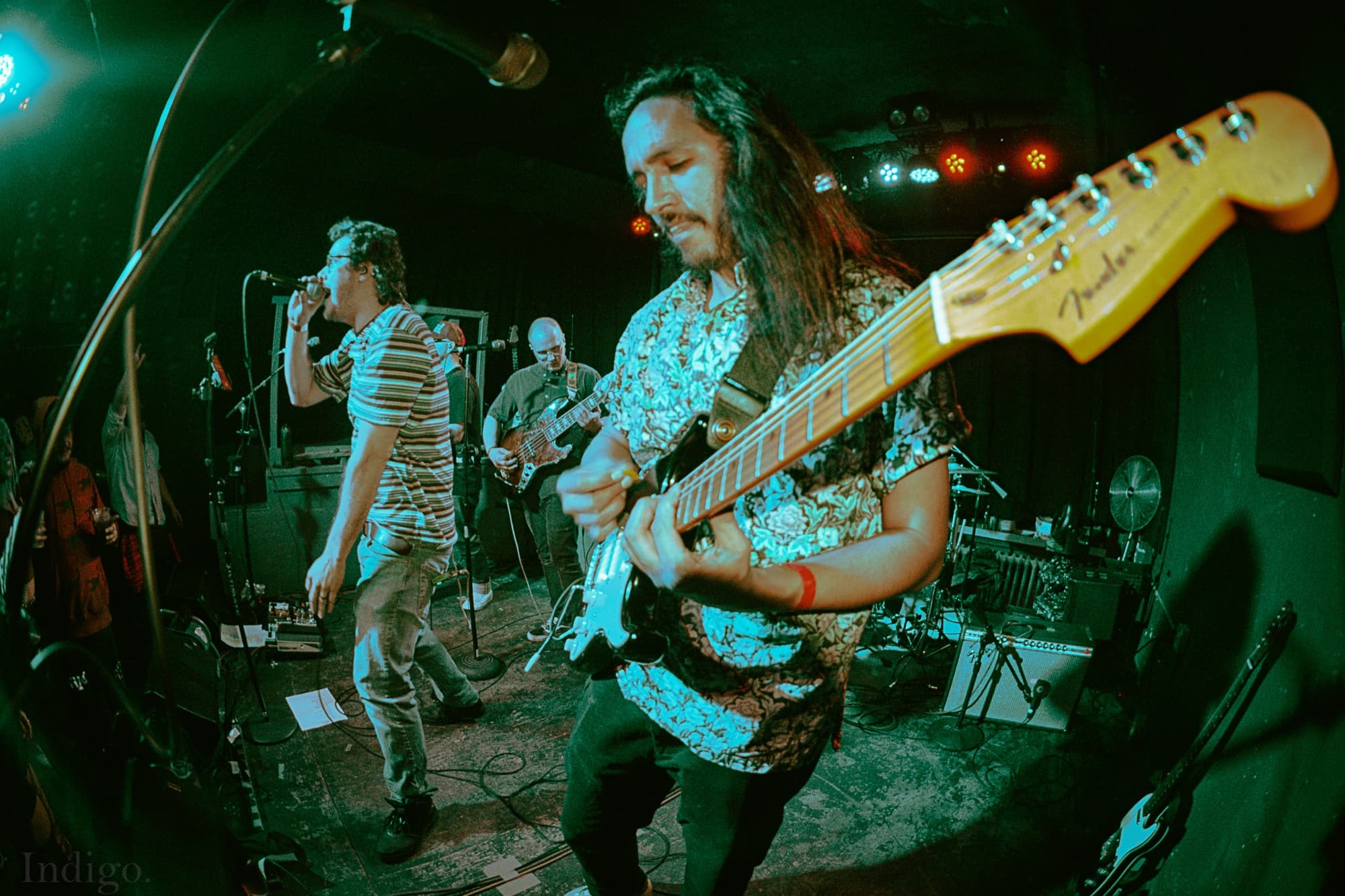 Lead guitarist close-up with Fender